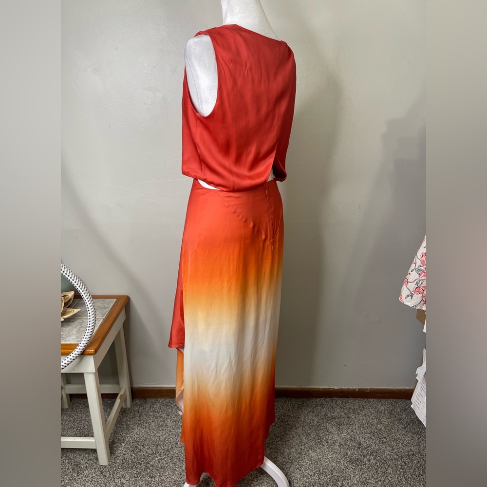 NWT MAJE Resia Ombré TIE-DYE SATIN SCARF DRESS Sz S Fit Flare maxi Party Event - Picture 7 of 14